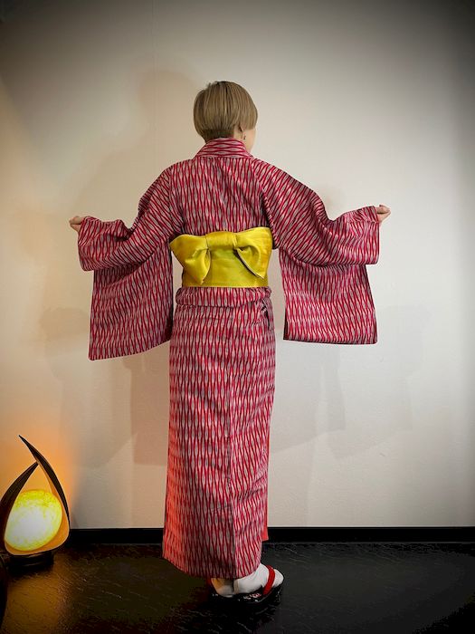 抽象模様織り出しお召着物【大正ロマン】中古