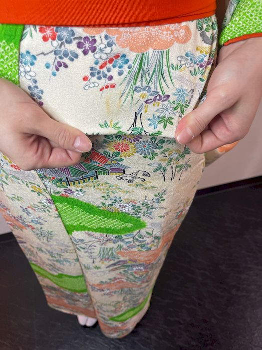 絞り、流水、屋敷、草花模様アンティーク着物